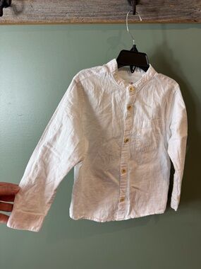 White Boys' Mandarin Collar Button-Front Shirt